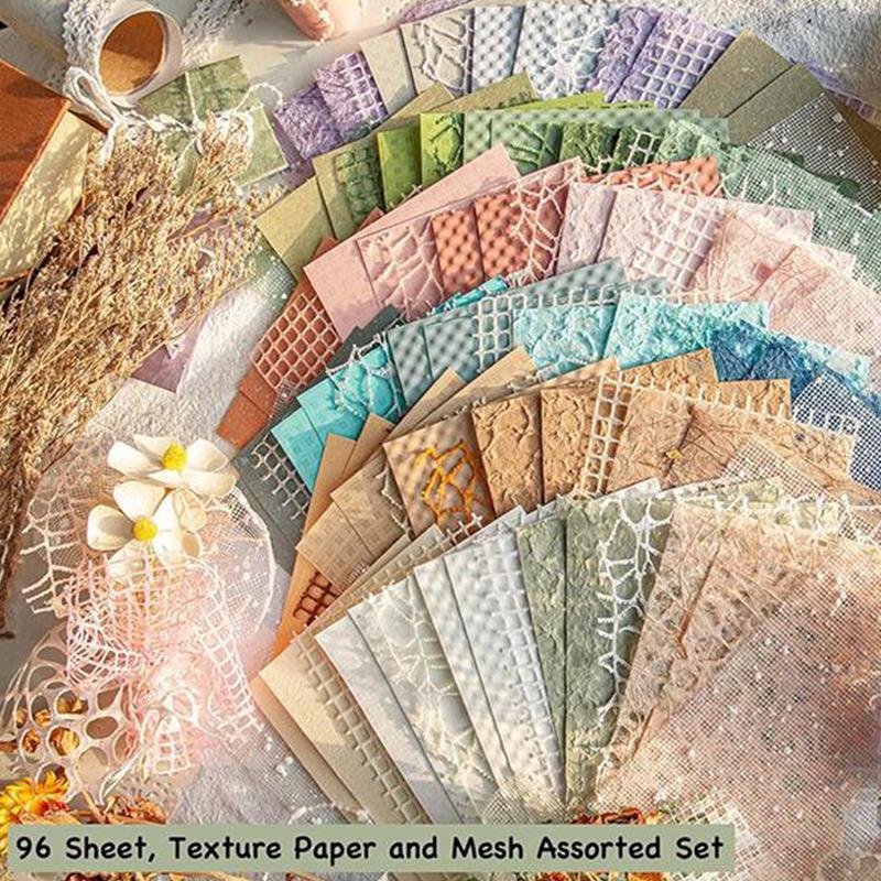 Scrapbooking Paper & Mesh Fabric Assorted Set, 96 Sheets Mixed Special Paper For Scrapbooking Planner Bullet Junk Journal Supplies, Stocking Fillers Gift