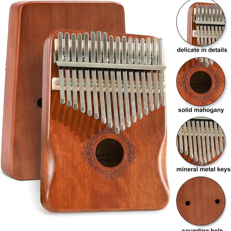 Portable Finger Piano Musica Toy, 17-key Thumb Piano, Musical Instrument with Study Instruction & Tune Hammes, Ergonomic Retro Style Mbira Finger Piano, Music Gift