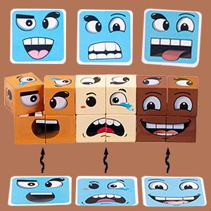 Face Change Cube Game Face Blocks Face Changing Magic Cube Game with Bell Mini Expression Puzzle Building Block Game Boys GirlsToy  Organiser in grey and blue tones Party Board Games Family Friends Holiday Party Christmas gift