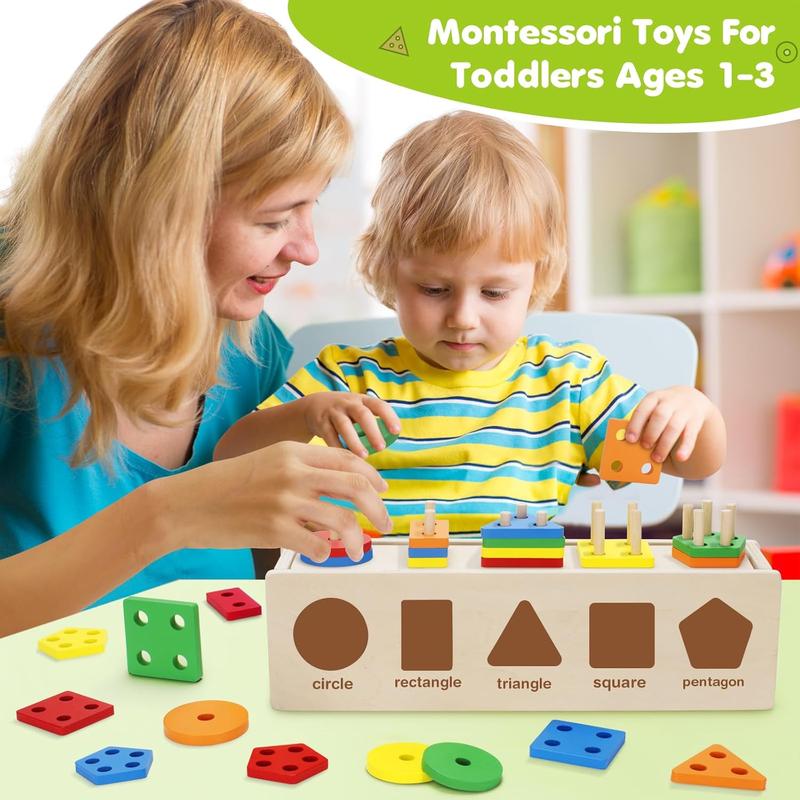 Montessori Toys For Toddler 1+ Year Old, Wooden Color & Shape Sorting Matching Box, Early Learning Toys For 12-18 Month, Age 1, 2, 3, Ideal Christmas, Birthday Gifts For Boy & Girl