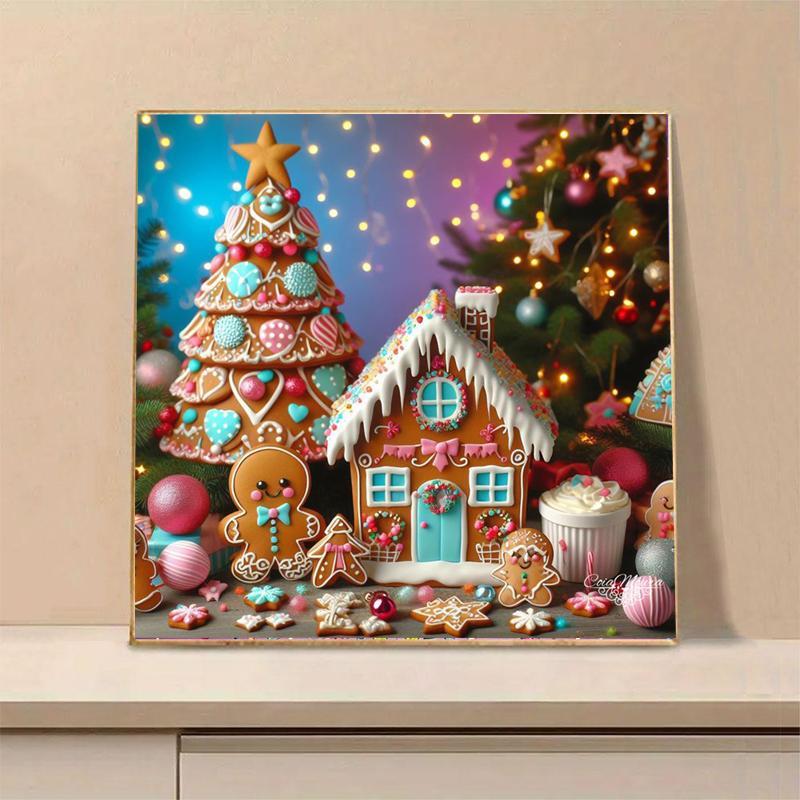 Gingerbread House Pattern DIY Diamond Arts Colorful Painting Kit without Frame, DIY 5D Diamond Arts Colorful Painting for Bedroom Home Wall Decor