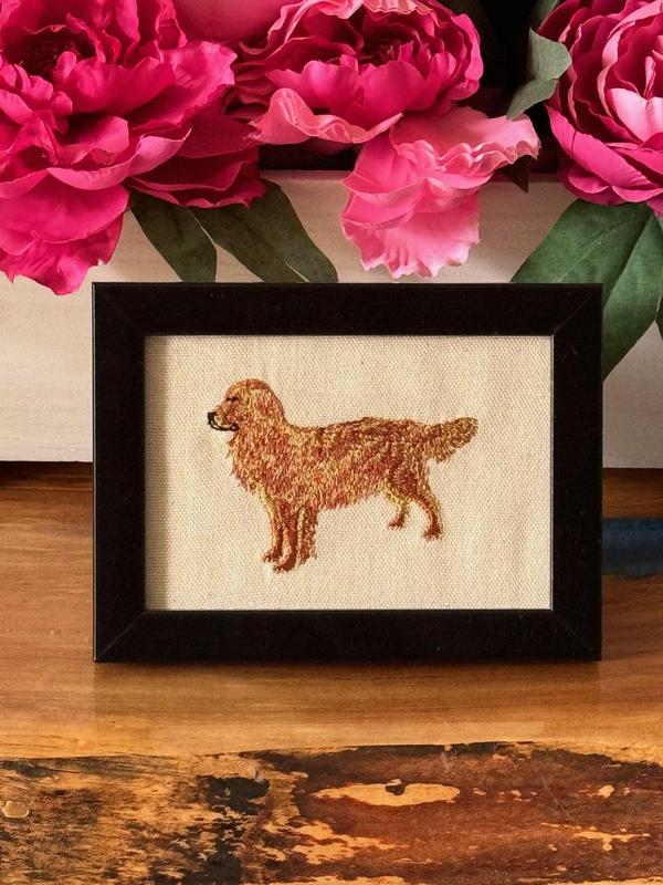 Golden Retriever Machine Embroidered and Framed!  Other Breeds and Designs Available!