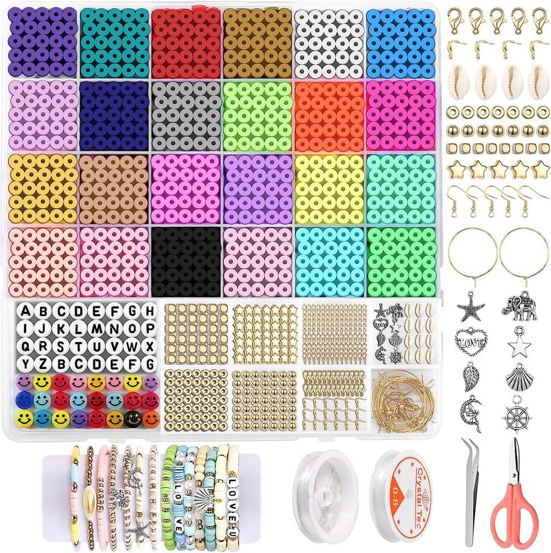 6000Pcs 24 Colors Polymer Clay Beads Bracelet Making Kit,Friendship Bracelet kit,6mm Heishi Beads for Jewelry Making with Charms,Gifts