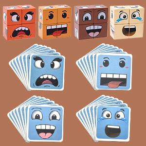 Face Change Cube Game Face Blocks Face Changing Magic Cube Game with Bell Mini Expression Puzzle Building Block Game Boys GirlsToy  Organiser in grey and blue tones Party Board Games Family Friends Holiday Party Christmas gift