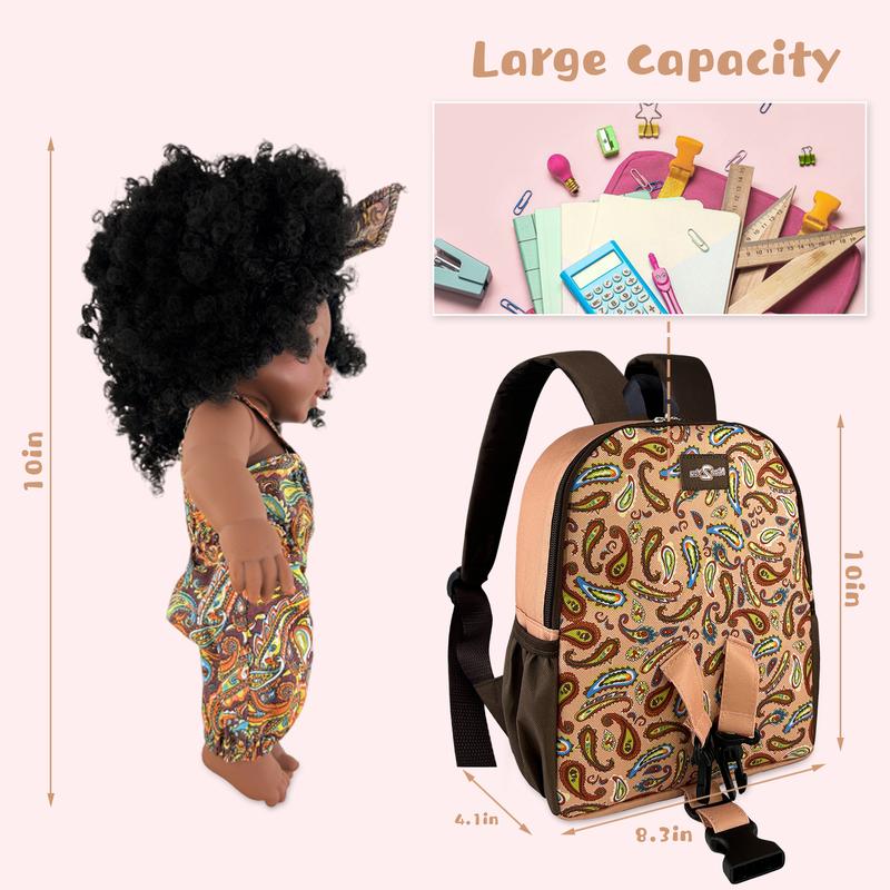 Nice2you 10-Inch Black Reborn Doll with Backpack for Girls, Lifelike and Stylish, Safe and Durable, Ideal Gift for 2-6 Year Olds