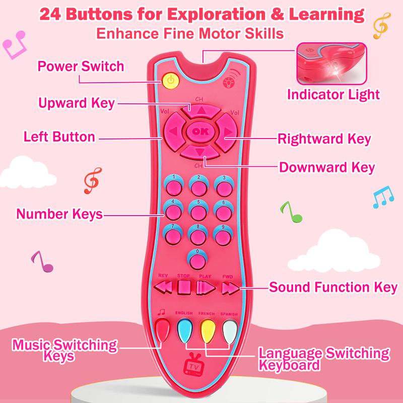 2PCS Toddler Fake Cell Phone & TV Remote Toys with Light and Sound Musical Learning Toys for Boys Girls Sensory Developmental Toys for Toddlers Christmas Birthday Gifts