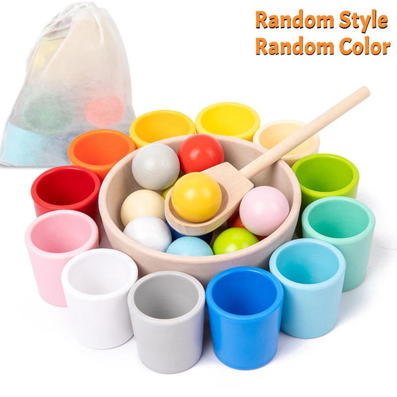 Random Color Wooden Color Matching Toy with Storage Bag, 15pcs 5pcs Montessori Sorting Game Toys, Color Matching and Quantity Calculation Game, Christmas Gift