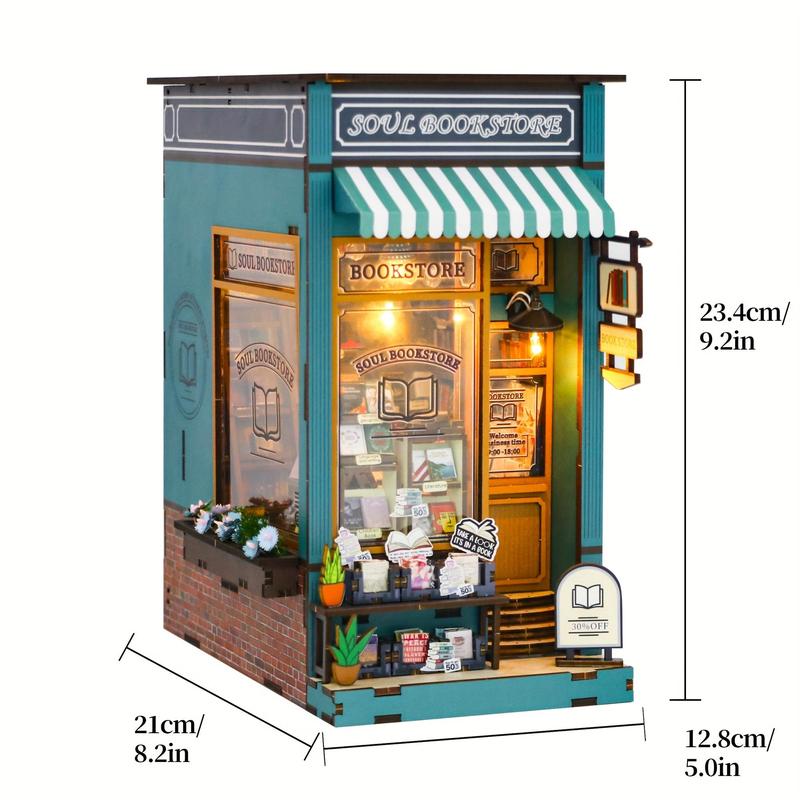 DIY Book Nook Kit, Miniature Bookstore Assemble Model Kit with Light Effect, Home Decor Micro Model, Perfect Gift for Teenagers and Adults