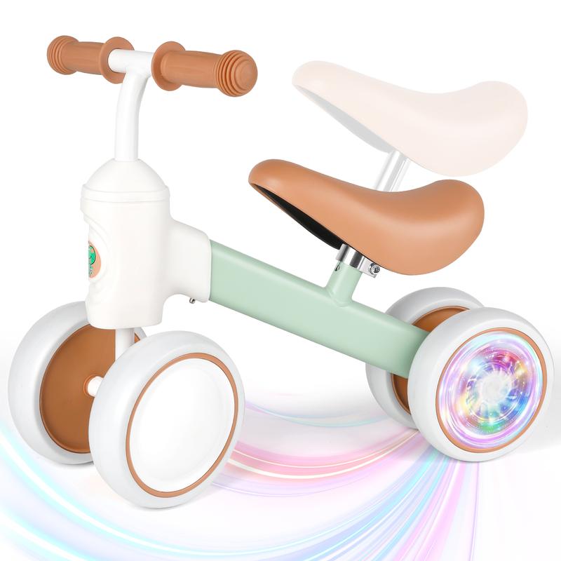 Baby Balance Bike with Light Wheels, Toddler Balance Bike, 4 Wheels  Bike Toddler First Birthday Christmas Gifts-No Pedal 4 Silence Wheels & Soft Seat for 1-3 Year Old