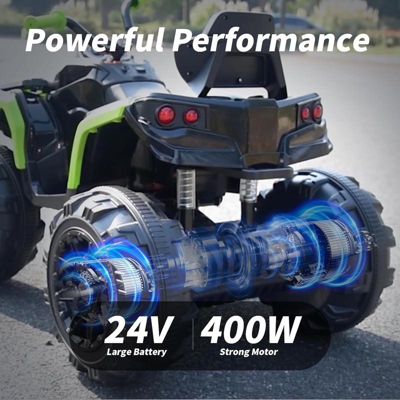 Hikiddo Kids ATV 4 Wheeler, 24V Electric ATV Ride-On Toy for Big Kids w Bluetooth, 400W Motor, LED Headlights