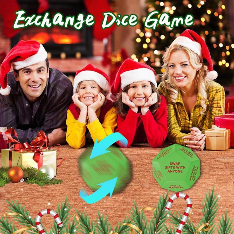 Santa Swap Gift Exchange Dice, 2025 New - Exchange Dice Game, Christmas Party GiftGame,12 Different Sides  3*3*3in High-Density Food-Grade Pu Material