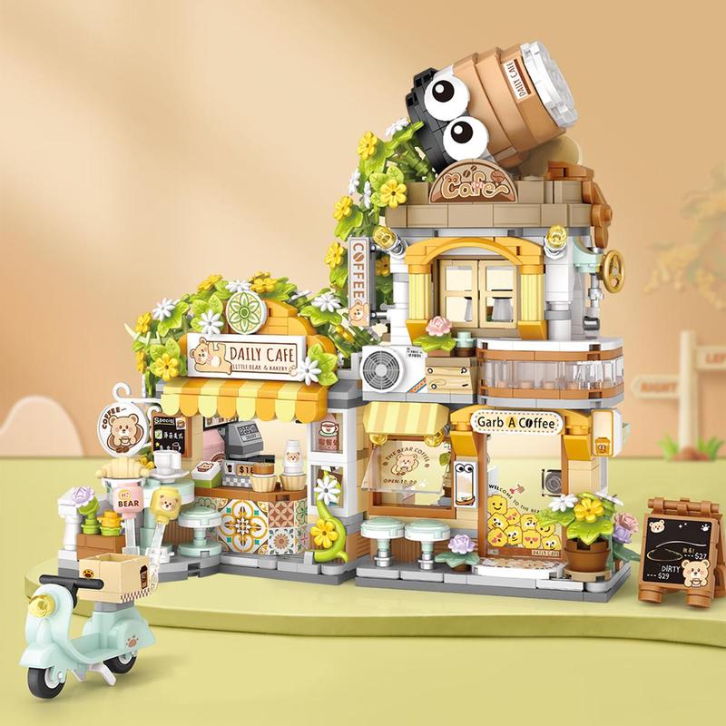 Coffee Shop & Tea House Design Building Block Toy, 1 Set Children's DIY Crafting Project, Creative And Cute Home Decoration, Stocking Fillers Gift