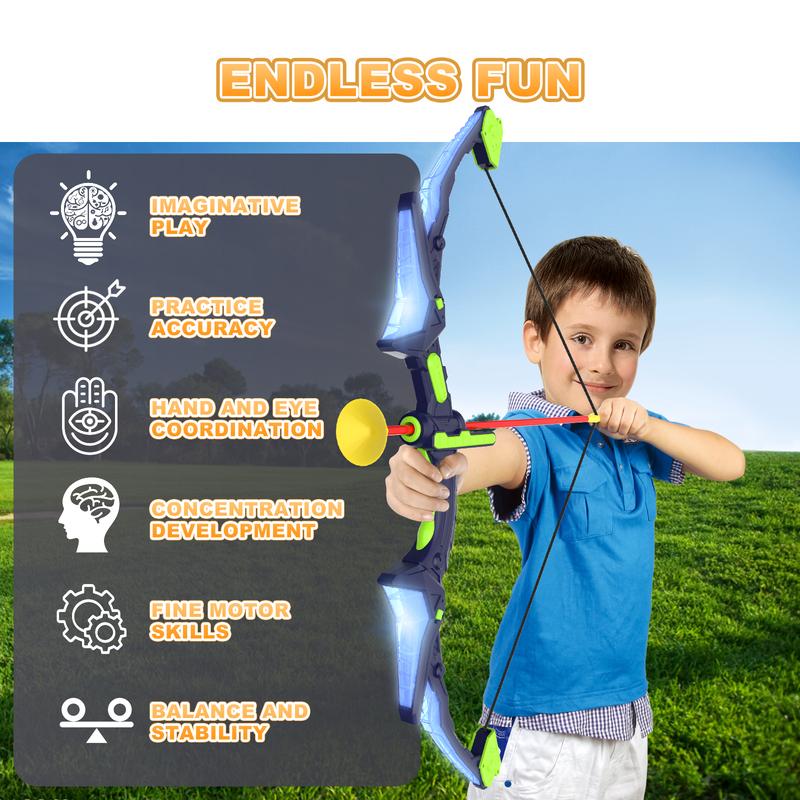 2 Pack Kids Bow and Arrow Set with LED Flash Lights, 14 Suction Cup Arrows and Fluorescence Standing Target-Perfect Indoor and Outdoor Archery Set Toy Gift for Boys and Girls Ages 4-12