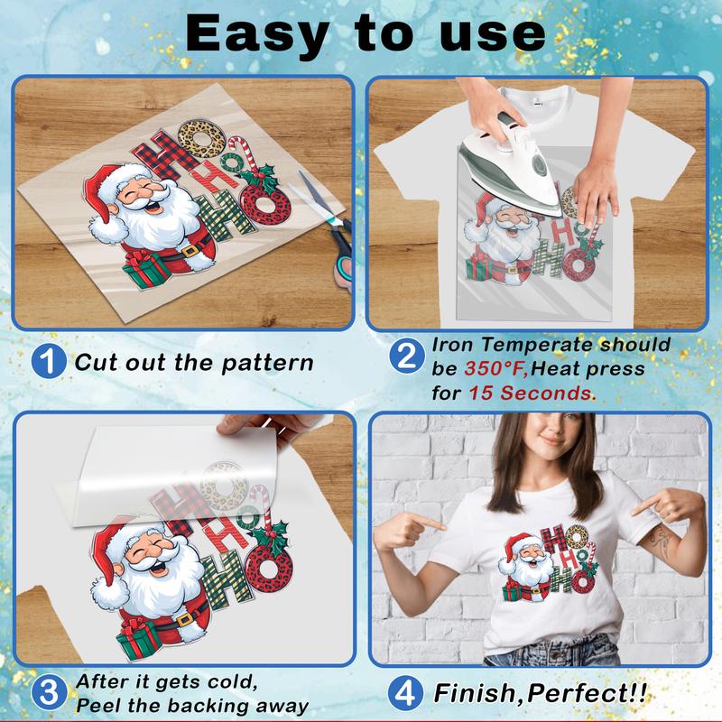 6Sheets Merry Christmas Christmas Tree Iron on Transfers for T-Shirts,Merry Christmas Heat Transfer Ready to Press Iron on Decals for T-Shirt Clothes DIY