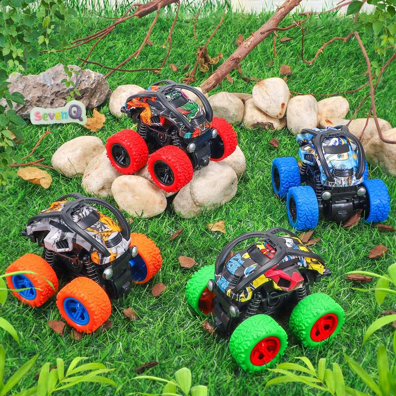 Toy Cars, 4 Pcs Monster Truck Toys Vehicles Push and Go Flip Stunt Car, Race Cars Party Favors for Goodie Bag Prizes Box Christmas Birthday Gifts