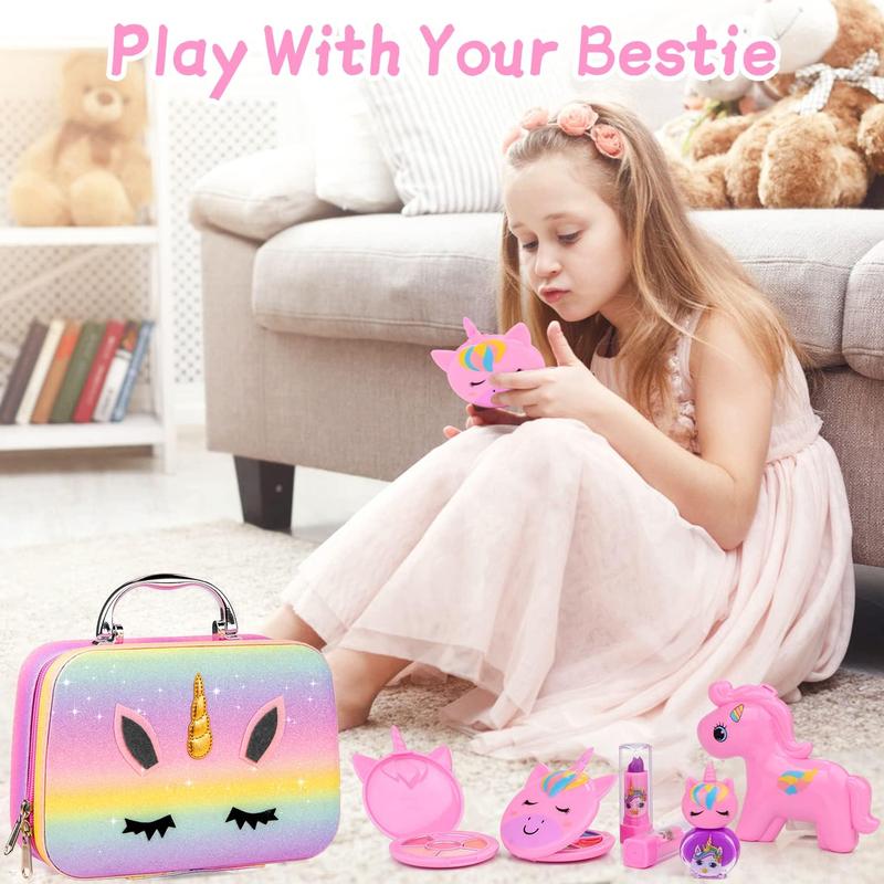 Travel Bag & Makeup Kit for Kids, Washable Cosmetic Set as Princess Birthday Gift Toy with Bag, Children Cosmetic Beauty Set for Girls