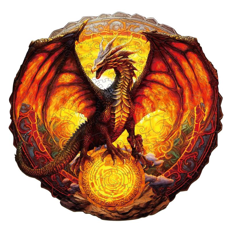 Fiery Dragon Wooden Jigsaw Puzzle - Classic Toy Puzzle for Kids and Adults