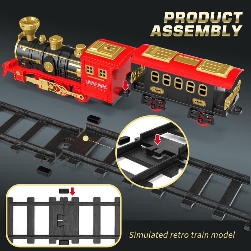 Christmas Train Set - Train Toys for Boys w  Smokes, Lights & Sound, Toy Train w Steam Locomotive, Cargo Car and Long Track, Train Carriages & Tracks, Kids Model Trains, Birthday Gifts Festival Home Decoration Christmas