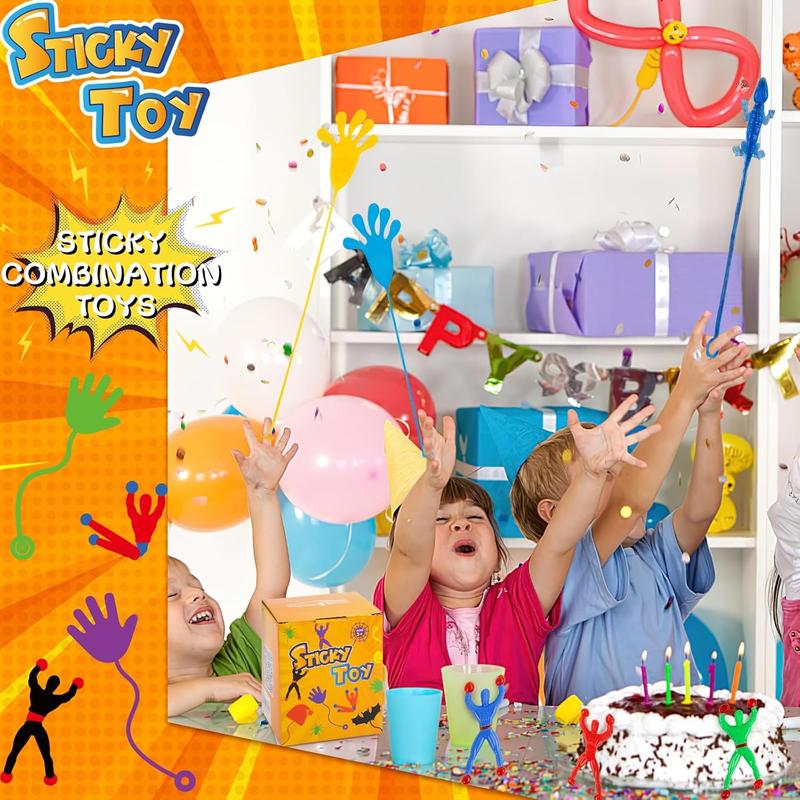 LovesTown 48PCS Sticky Toys for Kids, Stretchy Sticky Toys Including 16PCS Sticky Wall Climbers 16PCS Sticky Hands 16PCS Stretchy Lizards for Kids Goodie Bag Stuffers Treasure Box Classroom Prize