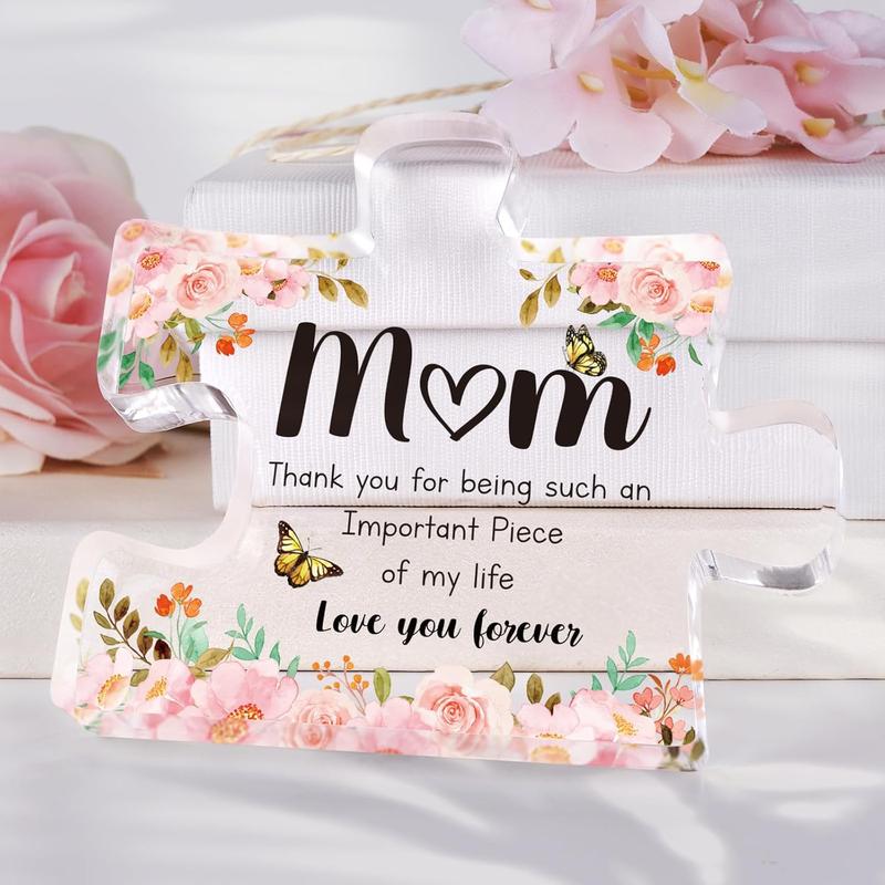 Gifts for Mom - Delicate Mom Birthday Gifts from Daughter Son - Engraved Acrylic Block Puzzle Piece 3.9 x 3.3 inch - Mothers Day Birthday Christmas Gifts for Mom, Ideas