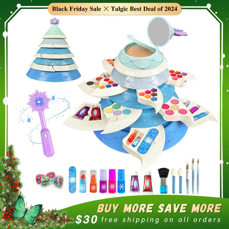 Christmas Fantasy Tree-Shaped Makeup Toy Set Gem Stickers Powder Puff Brush Toy Cosmetics Set Boys and Girls Aged 3+