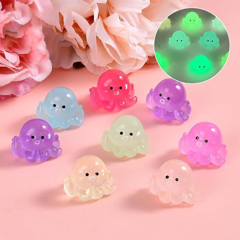 Random Color Glow in Dark Octopus Design Resin Toy, 20pcs Miniature Octopus Luminous Micro Landscape Octopus Figures for DIY Kit, Miniature Octopus Figures for DIY Kit, Decoration