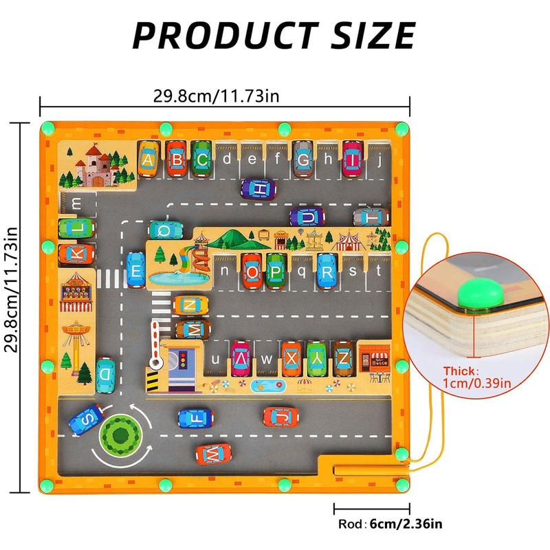 Wooden Alphabet Matching Walking Car Park Toy, Alphabet Matching Learning Tabletop Board Game Toy, Creative Birthday and Holiday Gift Options