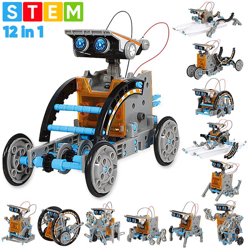 Sillbird STEM 12-in-1 Education Solar Robot Toys -190 Pieces DIY Building Science Experiment Kit for Kids Aged 8-10 and Older,Solar Powered by The Sun