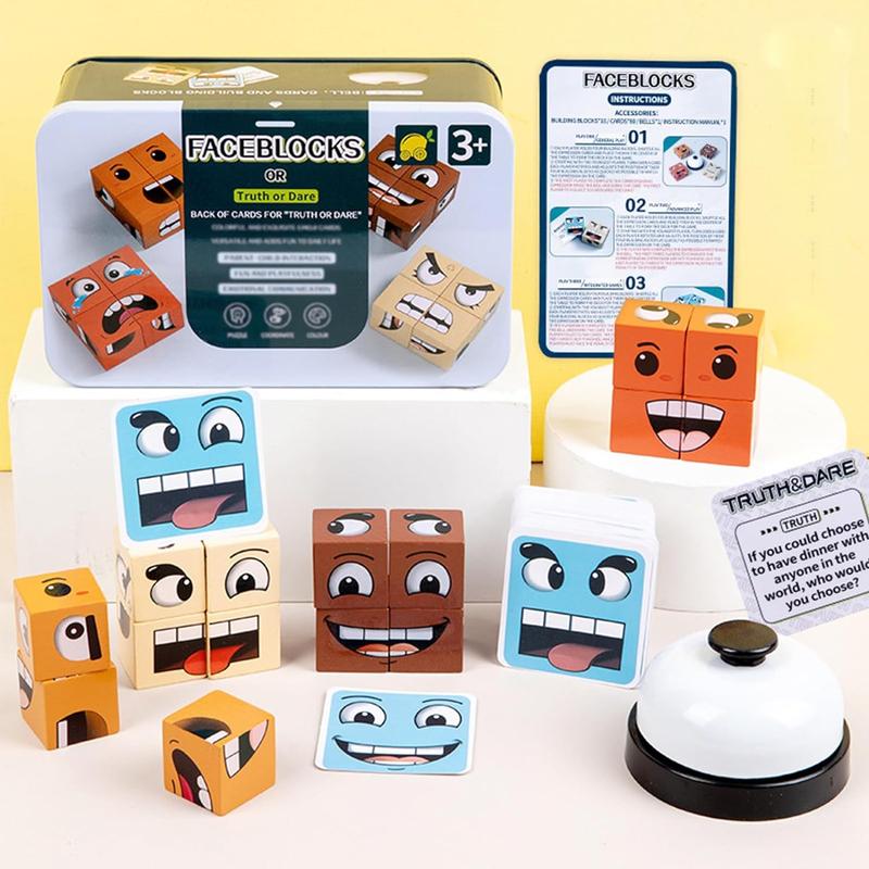 Face Change Cube Game Face Blocks Face Changing Magic Cube Game with Bell Mini Expression Puzzle Building Block Game Boys GirlsToy  Organiser in grey and blue tones Party Board Games Family Friends Holiday Party Christmas gift