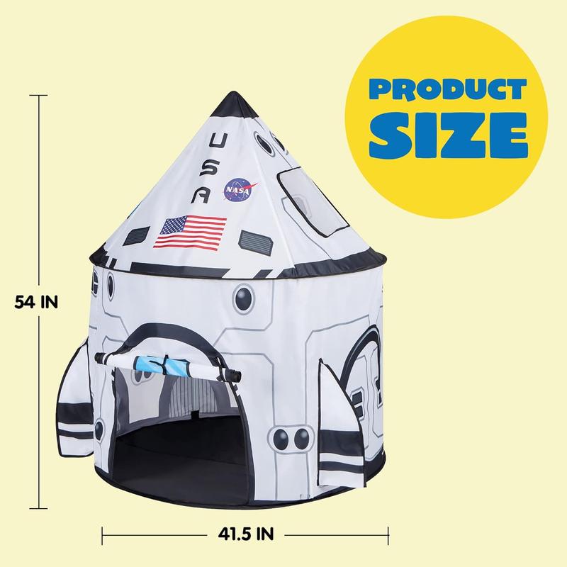 Christmas 2024 Gifts White Rocket Ship Pop up Play Tent with Tunnel and Playhouse Indoor Outdoor Spaceship Tent Set