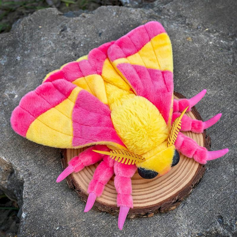 Rosy Maple Moth Plush Toy - Lifelike Rosy Maple Moth Stuffed Animals 11in, Realistic Soft Pink Big Wings Moth Toys, Simulation Butterfly Plushie Model Toy, Unique Plush Collection for Kids