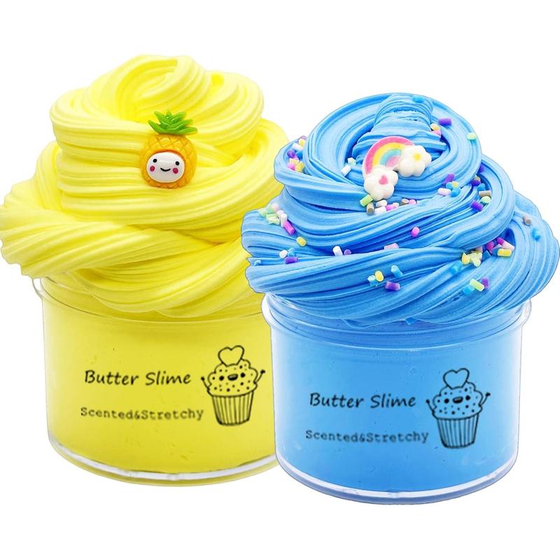 Butter Slime Toy Blue and Red 2 Pack, Party Favors for Kids, Color and Texture Experience, Stress Relief Toy for Girls and Boys