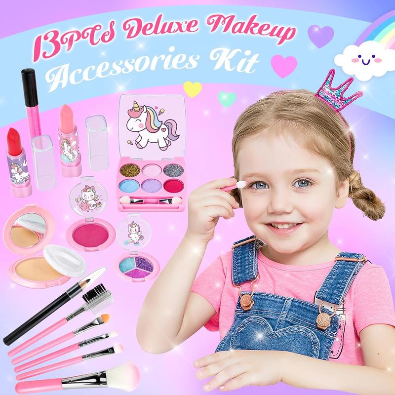 Christmas gift  Kids Makeup Kit for Girl Toys, Washable Girls Makeup Kit for Kids with Unicorn Bag, Make Up Kit for Girls Toddler Princess Toys Christmas Birthday Gifts for Girls Age 3 4 5 6 7 8 9 10 11 12