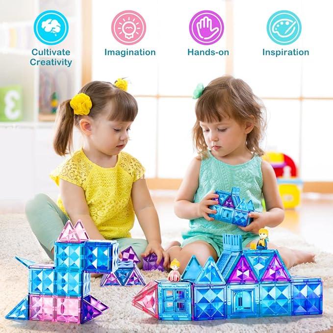 Frozen Castle Magnetic Tiles - 3D Diamond Building Blocks, STEM Educational Kids Toys for Pretend Play, 3-8 Year Old kids Birthday Gifts