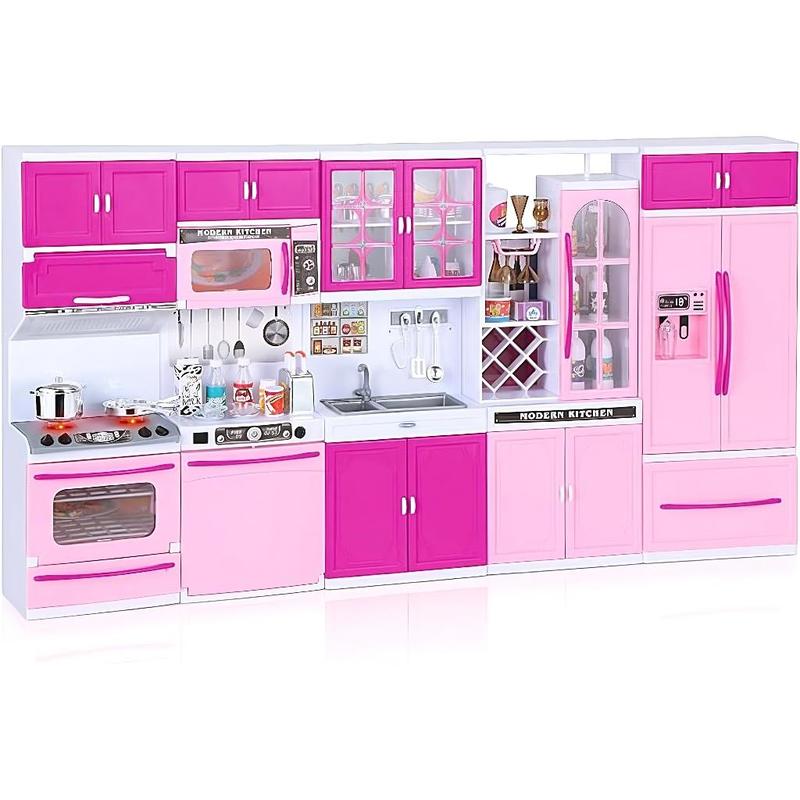 56 pcs Girls Dolls Mini Kitchen Pretend Toys, Dolls with Realistic Lights and Sounds, Best Christmas Gifts for Kids