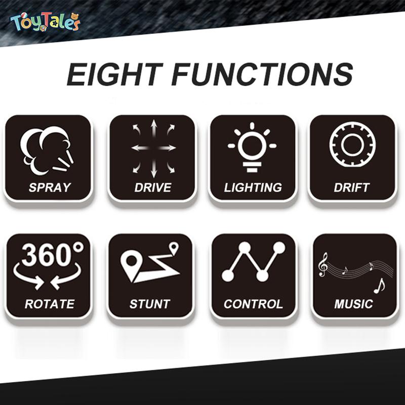 1:12 Remote Control Spray Four-wheel Drive Drift Racing Car RC High-speed with Rechargeable Battery Music Light 2.4 GHz six Channel 360-degree Flips Rotating Boy Children's Toy Car