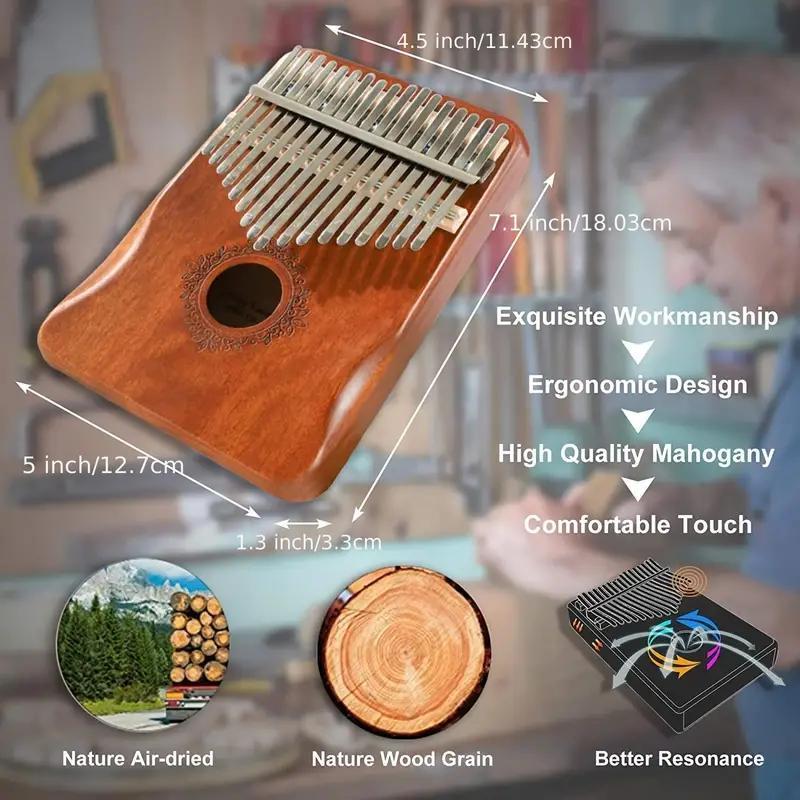 Portable Finger Piano Musica Toy, 17-key Thumb Piano, Musical Instrument with Study Instruction & Tune Hammes, Ergonomic Retro Style Mbira Finger Piano, Music Gift