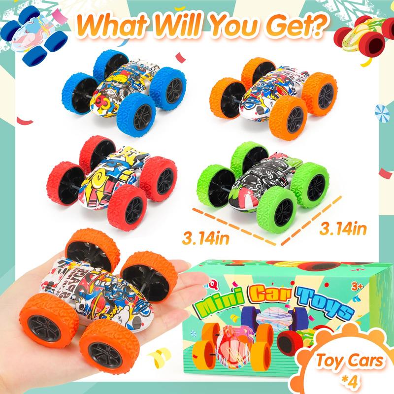 Toy Cars, 4 Pcs Monster Truck Toys Vehicles Push and Go Flip Stunt Car, Race Cars Party Favors for Goodie Bag Prizes Box Christmas Birthday Gifts