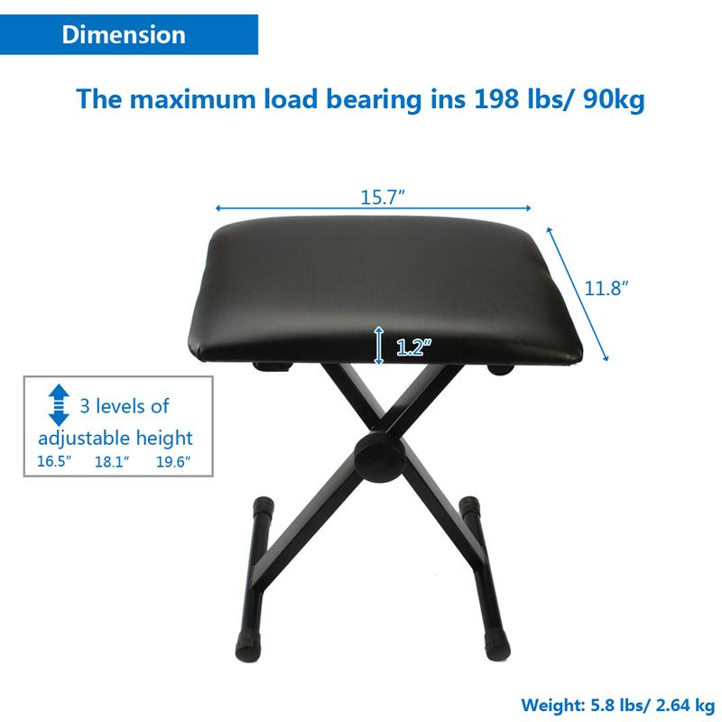 Glarry Adjustable Folding Piano Bench Stool Seat Black