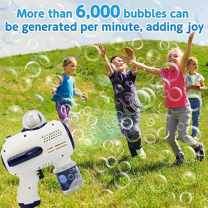 [Upgraded Version] 10 Holes Bubble Machine,Bubble Wand, Upgraded Rechargeable Bubble Machine with 10 Holes and Colored Lights, Electric Rocket Bubble Creator Summer Outdoor Party Event (Include Battery, Bubble Solution, Bubble Tray)