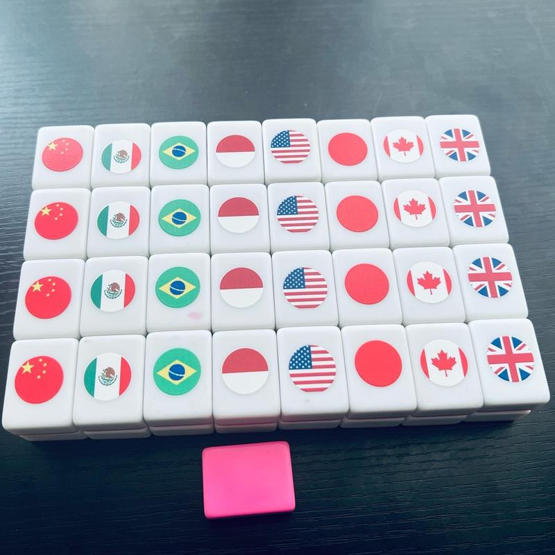 Friendly game set 65 tiles 3cm*2cm*1.4cm White Pink Flags partern