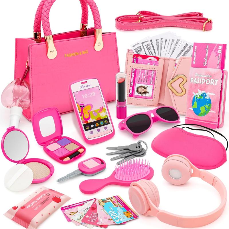 49PCS Christmas Gifts Set with Headset, Wallet, Sunglasses, Keys, Credit Cards & More, Little Girl Purse with Pretend Makeup for Toddlers