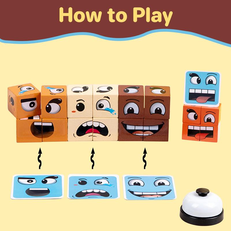 Face Change Cube Game Face Blocks Face Changing Magic Cube Game with Bell Mini Expression Puzzle Building Block Game Boys GirlsToy  Organiser in grey and blue tones Party Board Games Family Friends Holiday Party Christmas gift