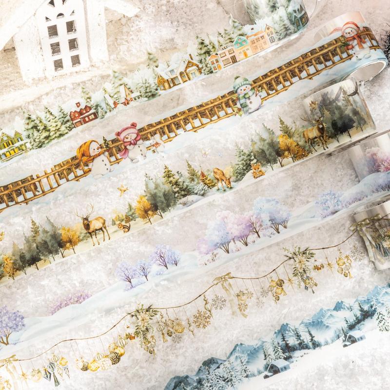 Winter Landscape Pattern Washi Tapes, 6 Counts set DIY Scrapbook Decorative Decals, Creative Scrapbooking Supplies for Gifts