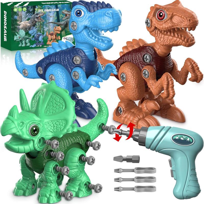 Christmas 2024 Gifts for Kids 3 Dinosaur Animal Toys Gift for Kids Take Apart STEM Kid,Construction Building Kid Toys with Electric Drill, Party Christmas Birthday Gifts for Boys Girls Jumbo Realistic Dinosaur Toy Set