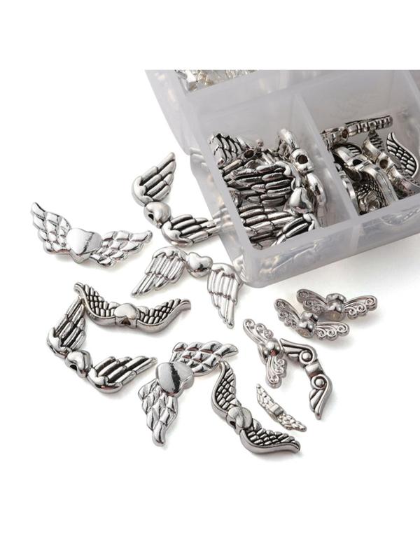 120pcs box Vintage Angel Wing & Heart Design Charm, DIY Jewelry Accessories For Bracelet Necklace, Bracelet Making Tool