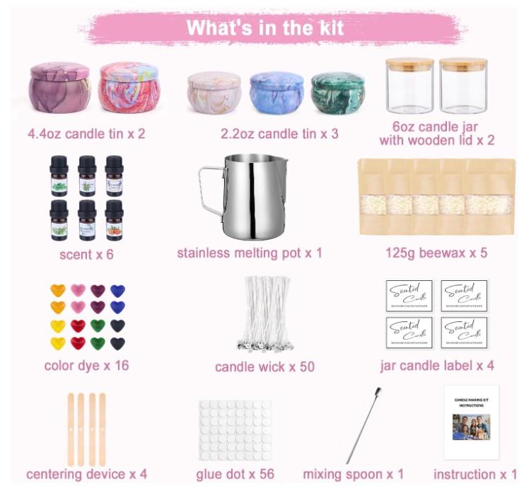 Scented Candle Making Kit for Adults Kids, Arts & Crafts Kit for DIY Starter, Candle Making Supplies Including Beeswax, Candle Tins Jars and More, Birthday Christmas Holiday Gifts