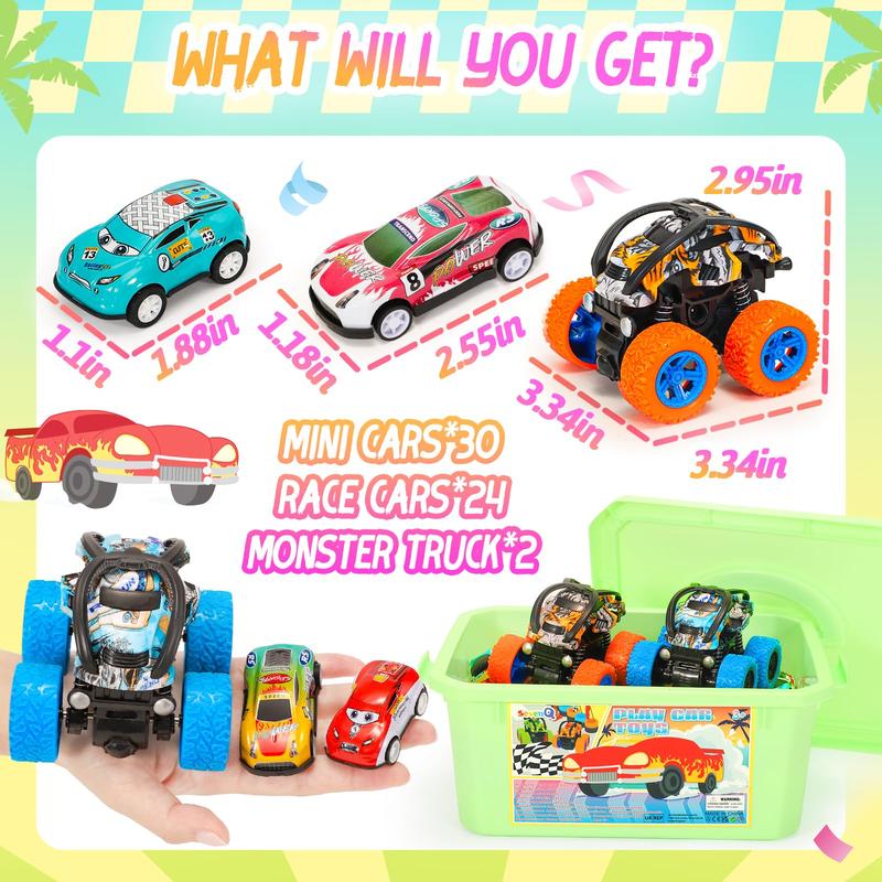 Toy Cars Party Favors for Kids, 72Pcs Pull Back Cars Playsets with Storage Box, Mini Toys Race Cars for Kids Goodie Bags Toys Bulk Prizes Rewards