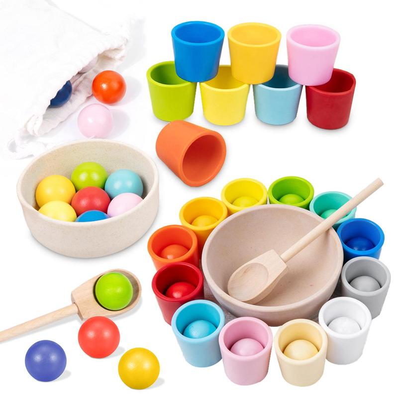 Random Color Wooden Color Matching Toy with Storage Bag, 15pcs 5pcs Montessori Sorting Game Toys, Color Matching and Quantity Calculation Game, Christmas Gift