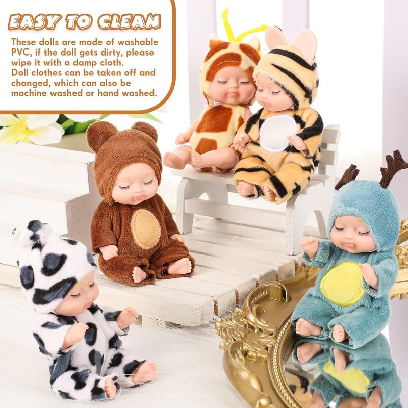 [IN STOCK] 10 Pcs 4 Inch Mini Baby Dolls Lifelike Realistic Baby Dolls Tiny Babies with Animal Clothes Cute Baby Doll Gifts Set for Toddlers Girls Kids 3+ Graduation Baby Shower Birthday(Lovely Style)